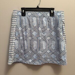 J. McLaughlin Blue and White Patterned Mini Skirt